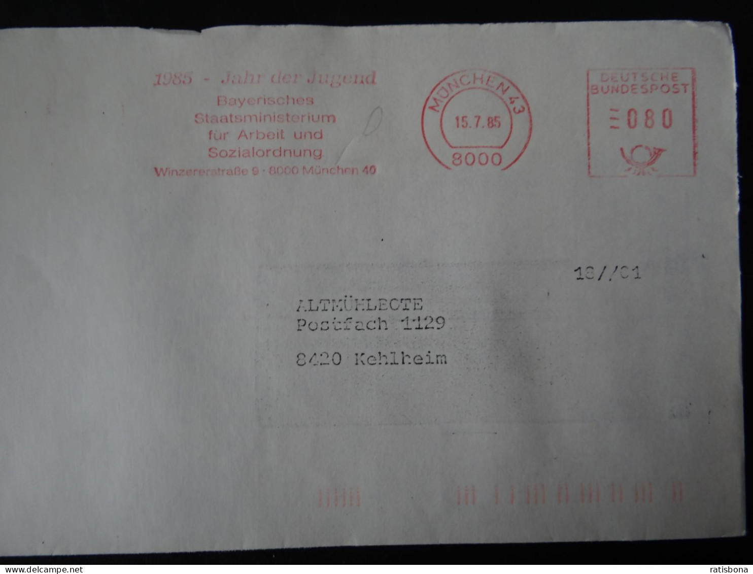 Jahr Der Jugend - Bay. Staatsministerium - Maschinenstempel Rot 1985 - Other & Unclassified