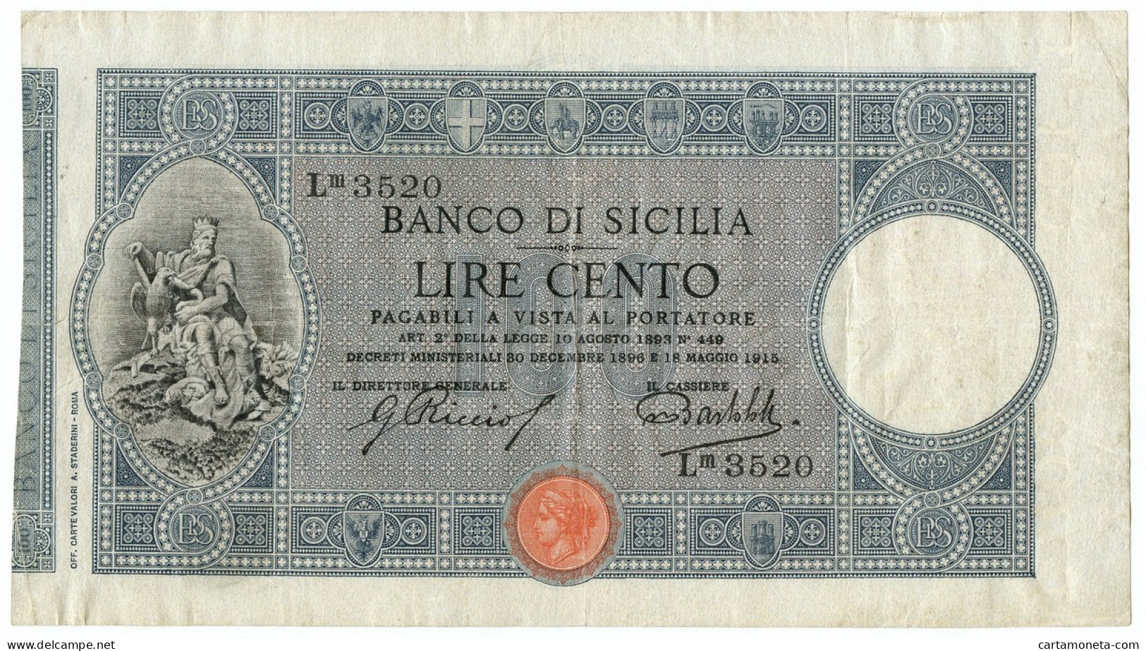 100 LIRE BANCO DI SICILIA BIGLIETTO AL PORTATORE 18/05/1915 BB - Other & Unclassified