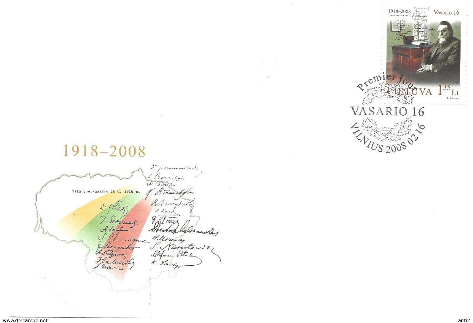 Lithuania Litauen Lietuva 2008 90th Anniversary Of The Declaration Of Independence Mi 963 FDC - Lituanie