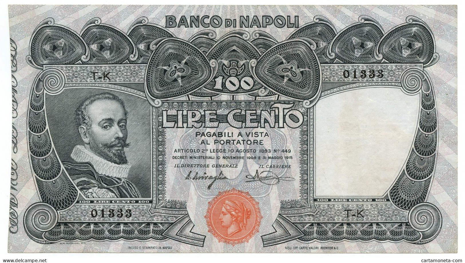 100 LIRE BANCO DI NAPOLI BIGLIETTO AL PORTATORE 31/05/1915 QSPL - Other & Unclassified