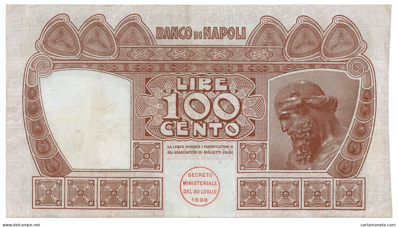 100 LIRE BANCO DI NAPOLI BIGLIETTO AL PORTATORE 31/05/1915 QSPL - Other & Unclassified