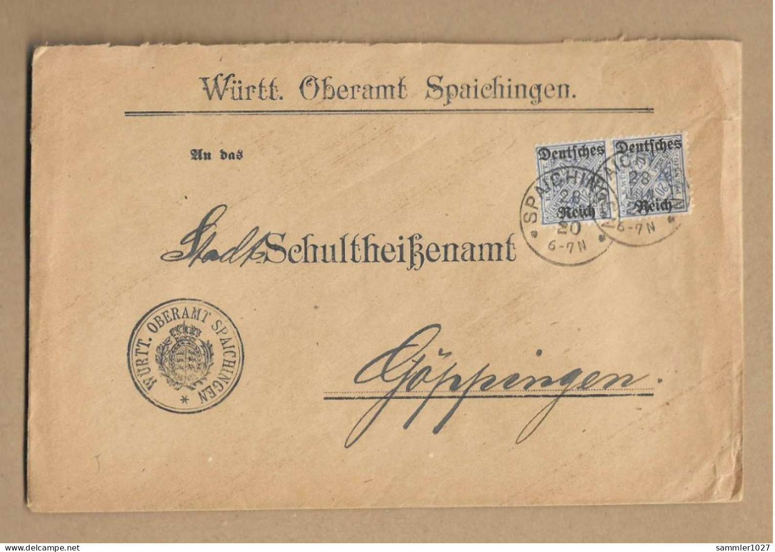 Los Vom 20.05  Dienst-Briefumschlag Aus Spaichingen 1920 - Lettres & Documents