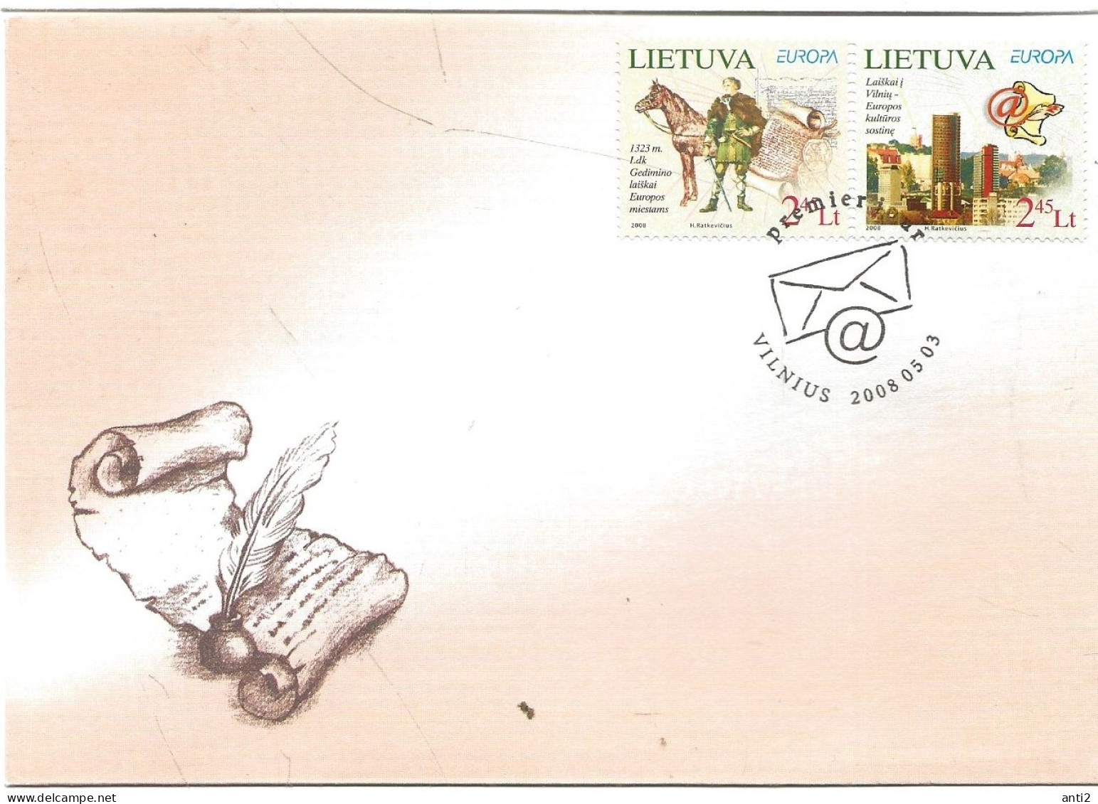 Lithuania Litauen Lietuva 2008  Europe: The Letter, Grand Duke Gediminas (1275-1341), Letters. Mi 970-971 FDC - Lituanie