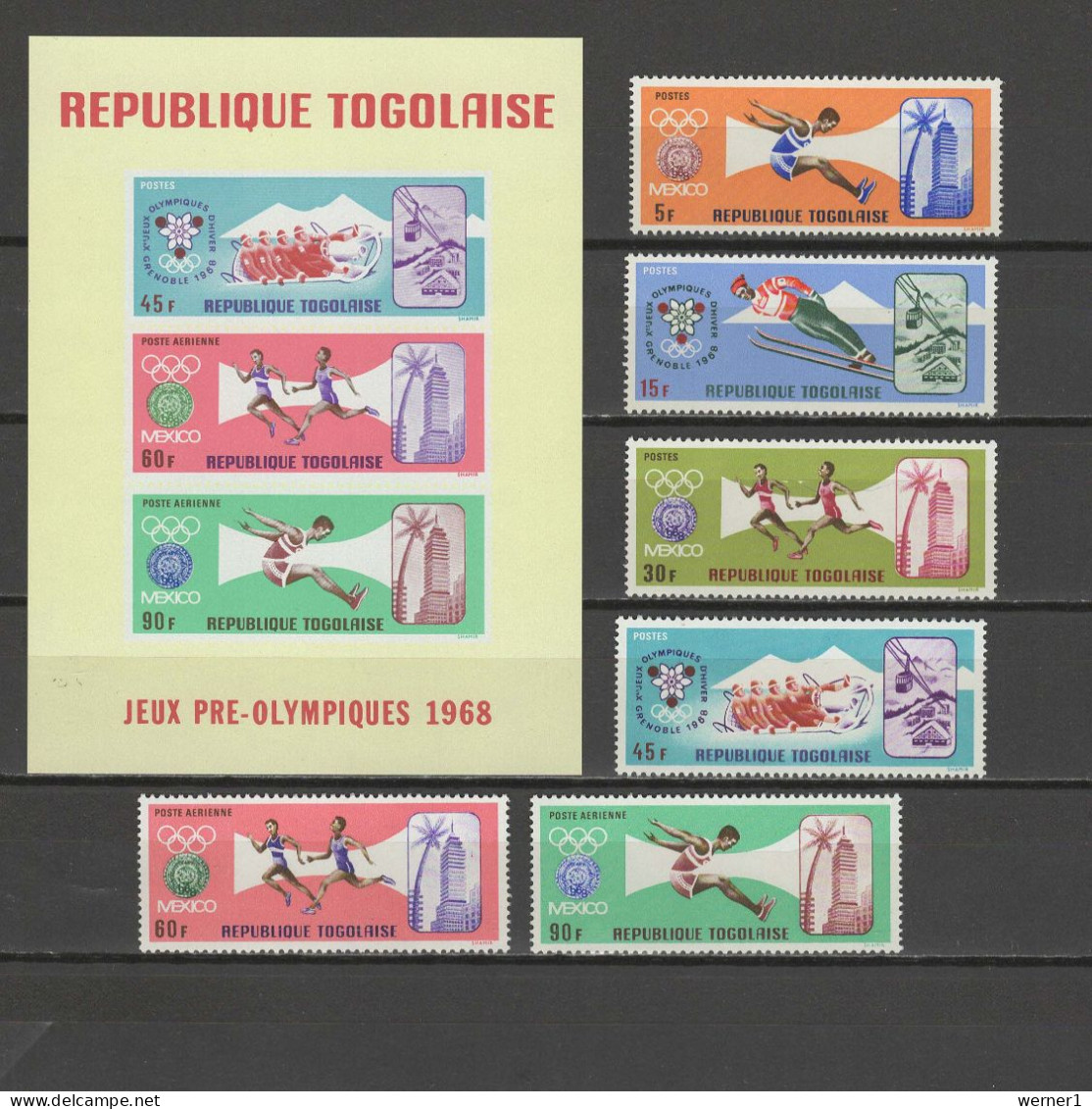 Togo 1967 Olympic Games Mexico / Grenoble, Athletics Etc. Set Of 6 + S/s MNH - Sommer 1968: Mexico