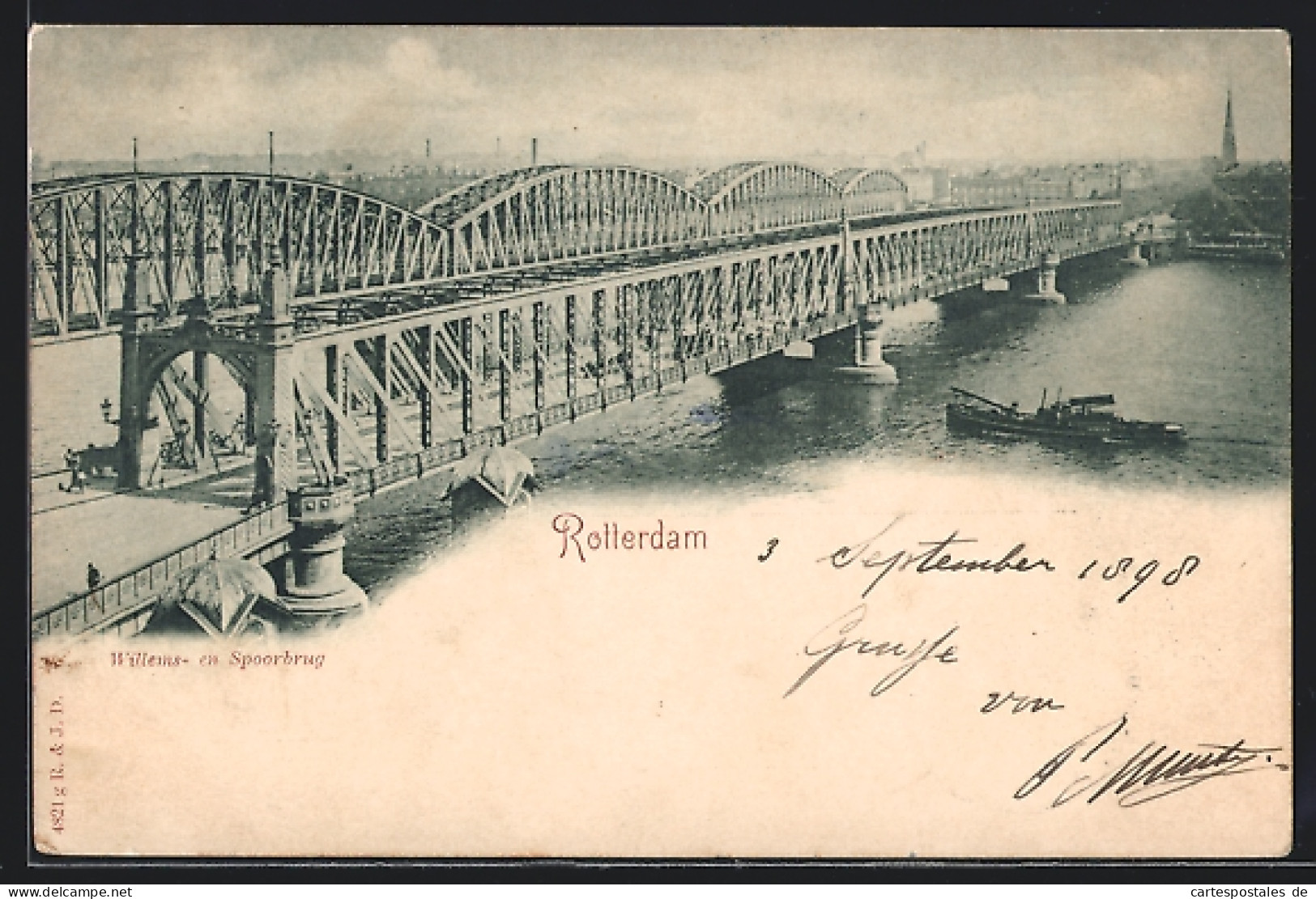 AK Rotterdam, Willems- En Spoorbrug, Dampfer An Der Brücke  - Rotterdam