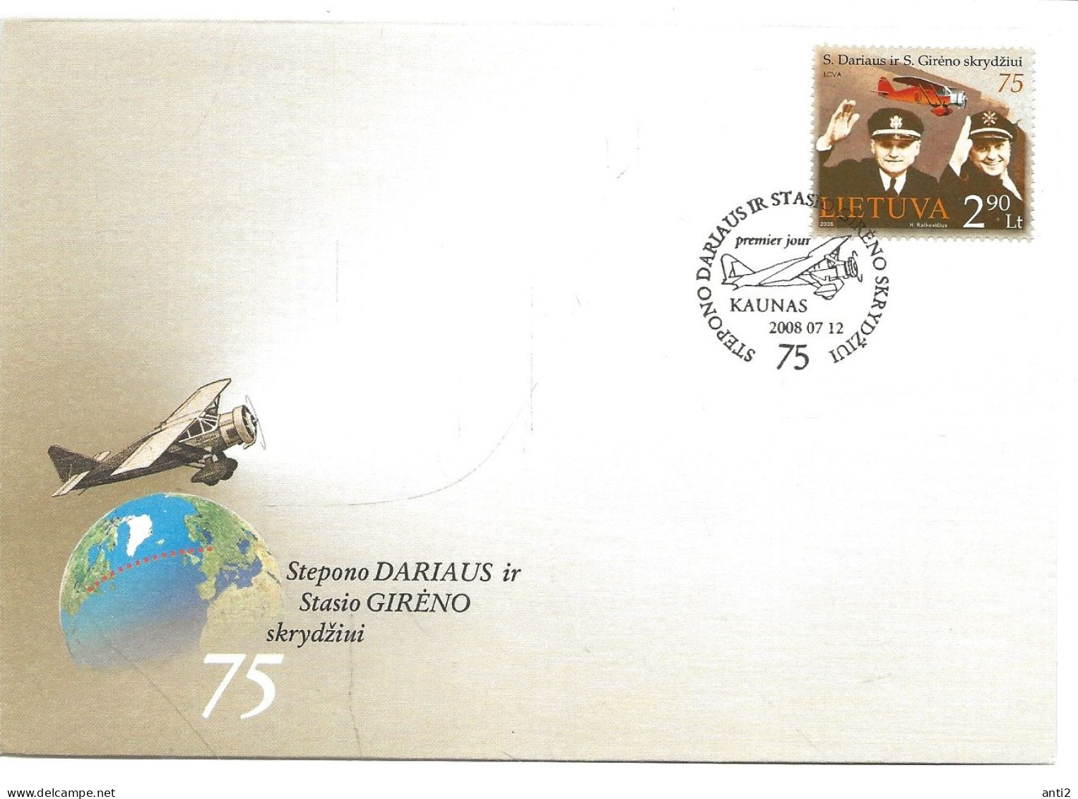 Lithuania Litauen Lietuva 2008 75th Anniversary Of The Crash Of Steponas Darius And Stasys Girėnas Mi 980 FDC - Lituania