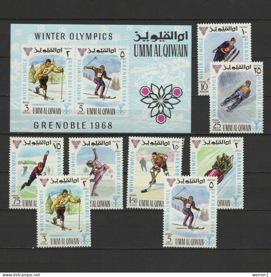 Umm Al Qiwain 1968 Olympic Games Grenoble Set Of 8 + S/s MNH - Hiver 1968: Grenoble