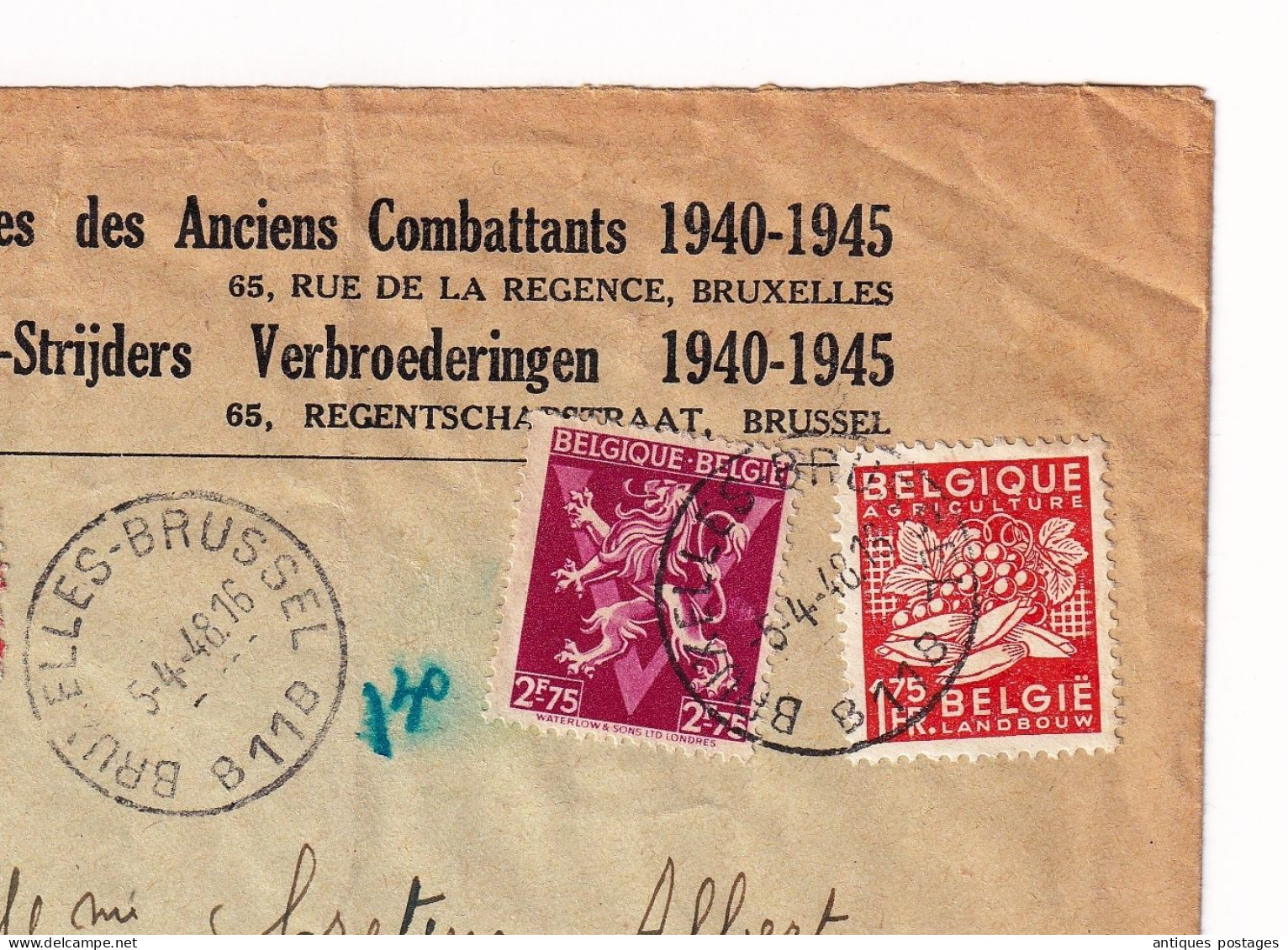 Lettre Recommndée Union Des Fraternelles Des Anciens Combattants De 1940 / 1945 Ixelles Bruxelles Belgique - Covers & Documents