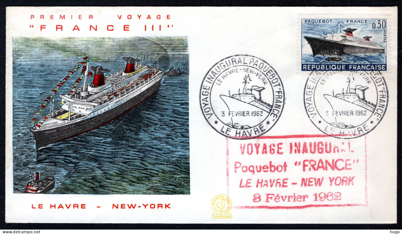 FRANKRIJK Yt. 1325 1962 Le Havre - New York  - Lettres & Documents