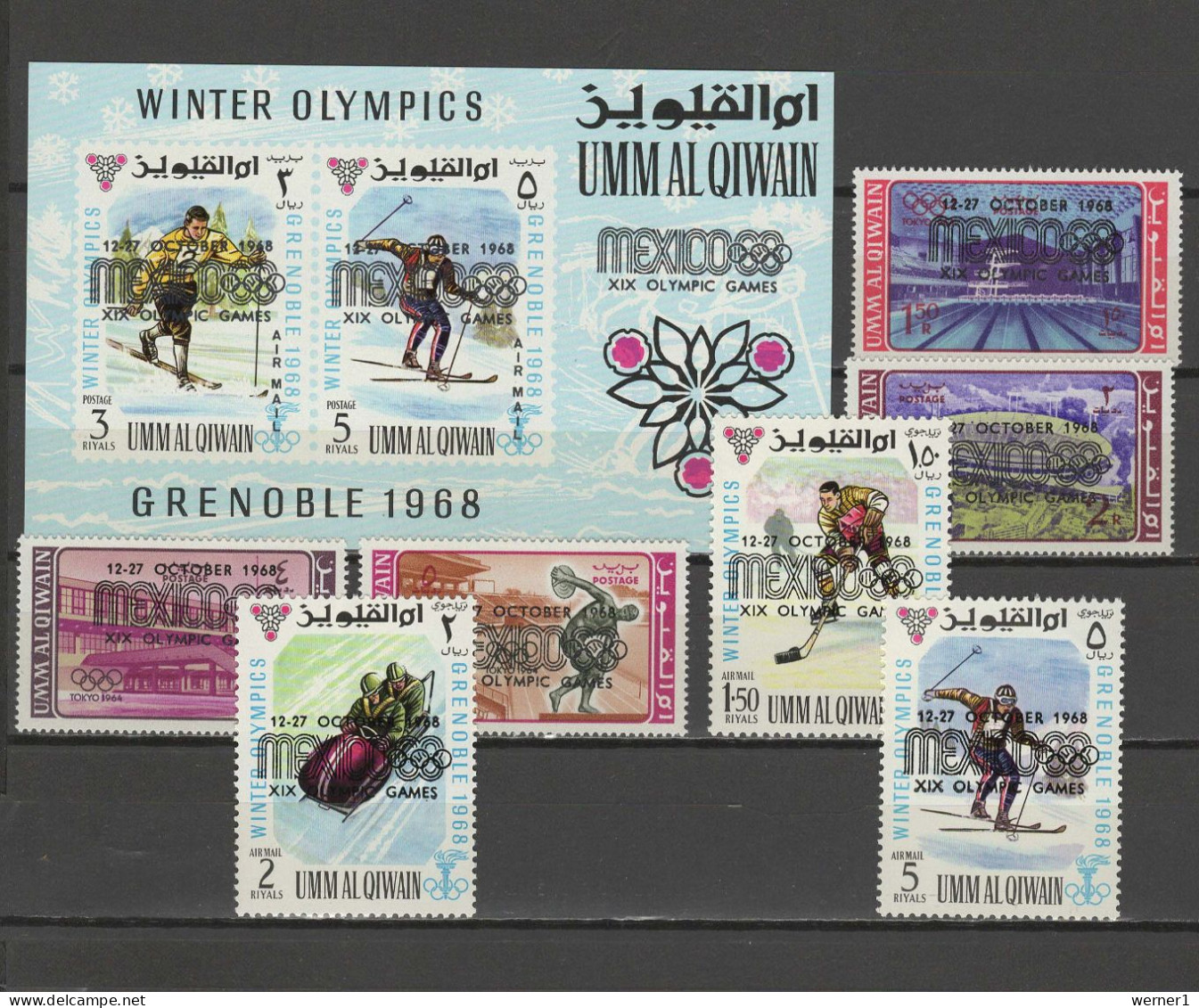 Umm Al Qiwain 1968 Olympic Games Mexico Set Of 7 + S/s With Overprint MNH - Summer 1968: Mexico City