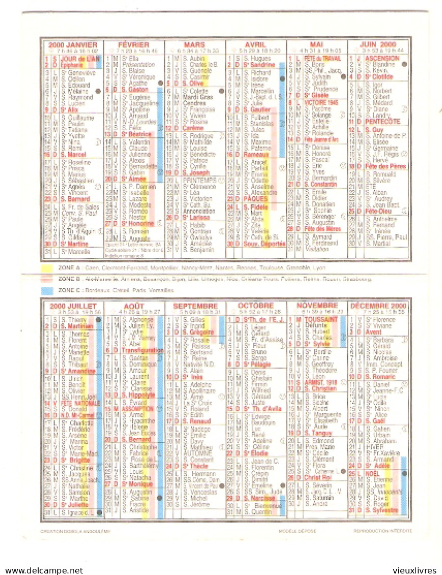 Calendrier De Poche Bouvreuil Pivoine Orne Alençon Pharmacie 2000 - Small : 1991-00