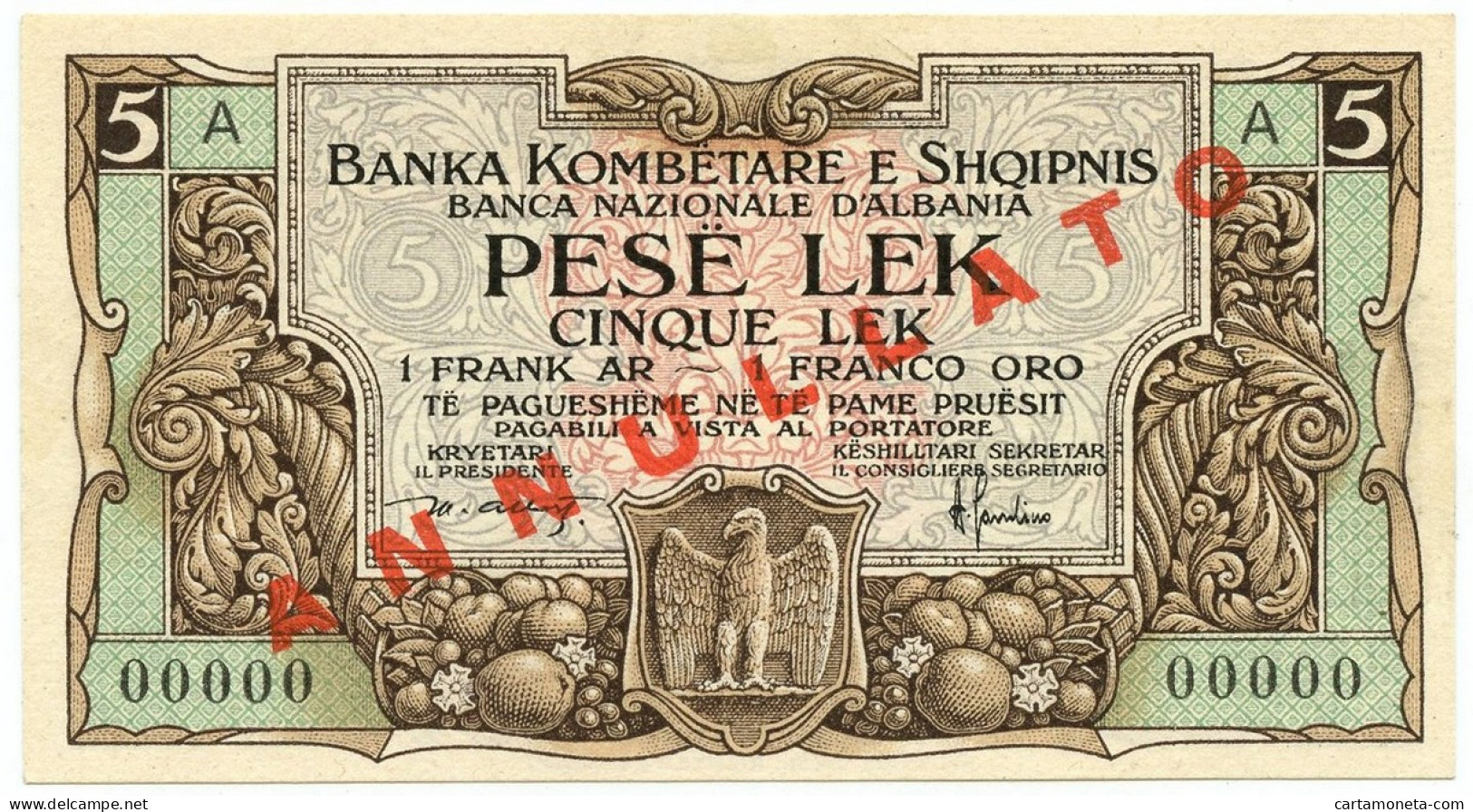 1 FRANCO ORO BANCA NAZIONALE D'ALBANIA PROTETTORATO ITALIANO 1926 QFDS - Non Classés