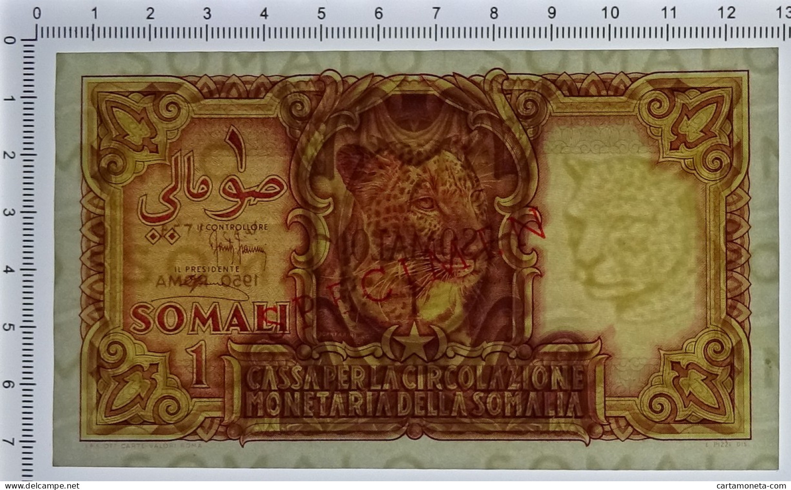 1 SOMALO SPECIMEN CASSA PER LA CIRCOLAZIONE MONETARIA SOMALIA AFIS 1950 SUP - Somalie