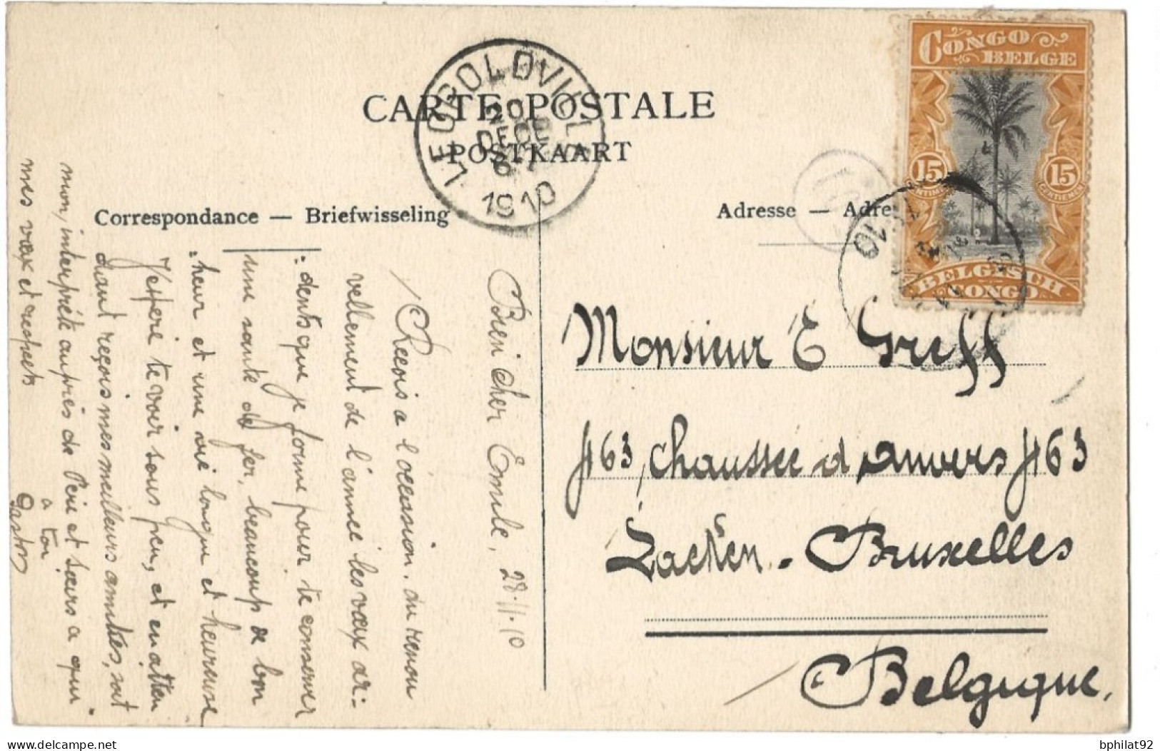 !!! CONGO, CPA DE 1910, DÉPART DU CONGO  POUR LE BRUXELLES. - Briefe U. Dokumente