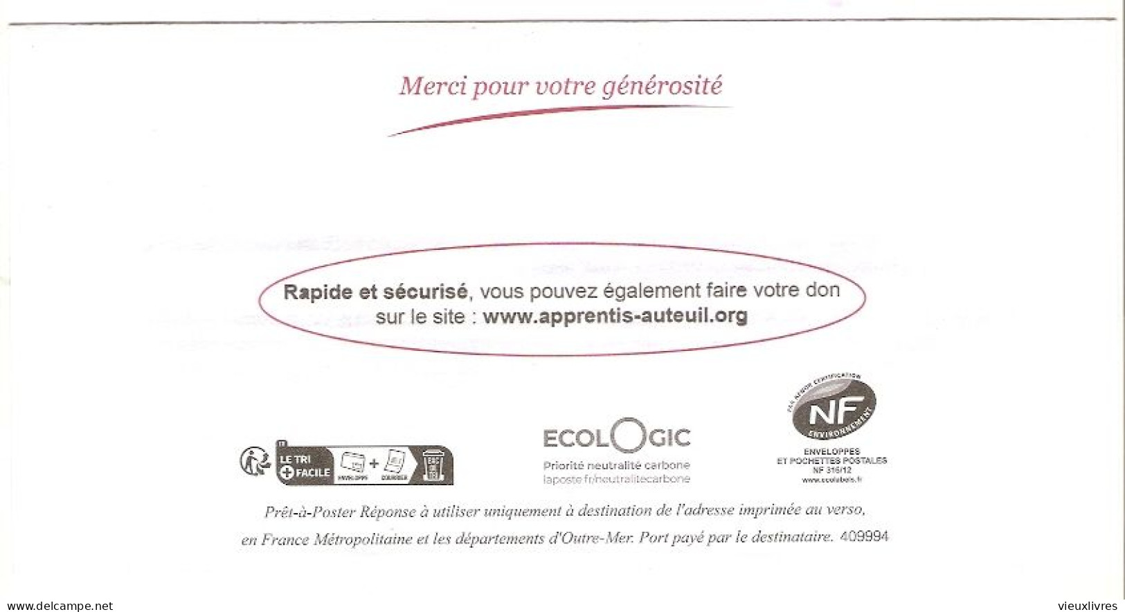 409994 Apprentis D'Auteuil Prêt-à-poster PAP Yseult YZ Entier Postal PERF - Prêts-à-poster: Réponse /Marianne L'Engagée