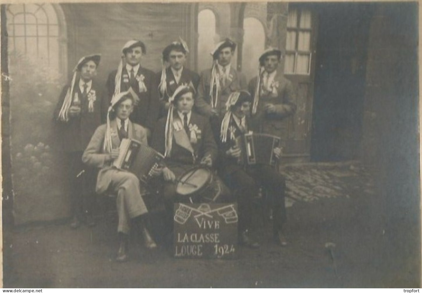 PHOTO Originale GROUPE LA CLASSE LOUGE 1924  Musique Accordéon Bandonéon - Anonymous Persons