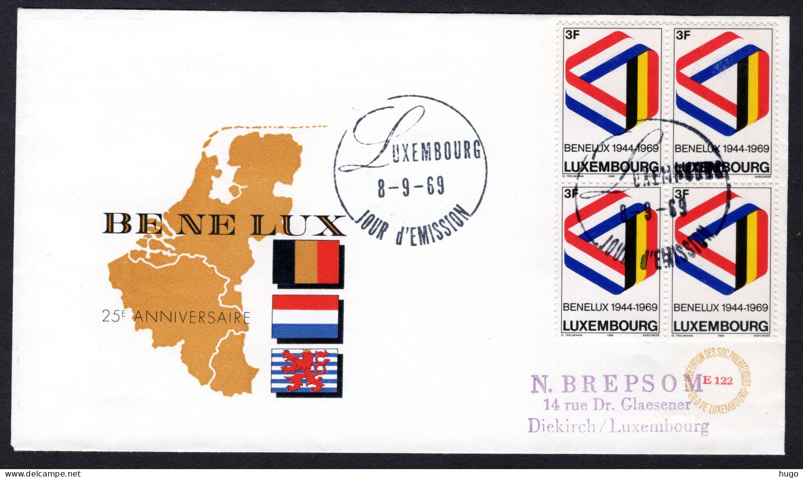 LUXEMBURG Yt. 743 FDC 1969 - BENELUX - Covers & Documents