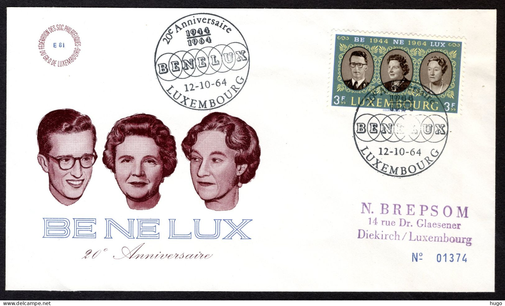 LUXEMBURG Yt. 651 FDC 1964 - BENELUX - Covers & Documents