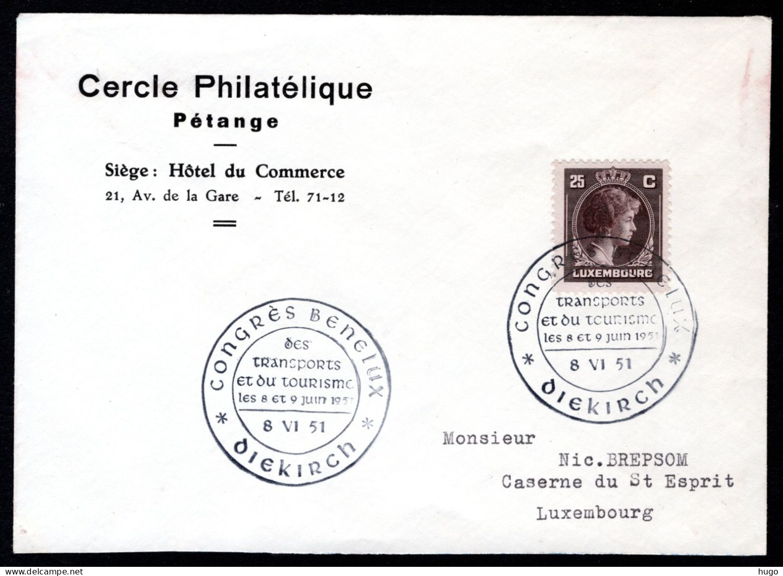 LUXEMBURG Yt. 337 FDC 1951 - Congres Benelux Diekirch - Lettres & Documents