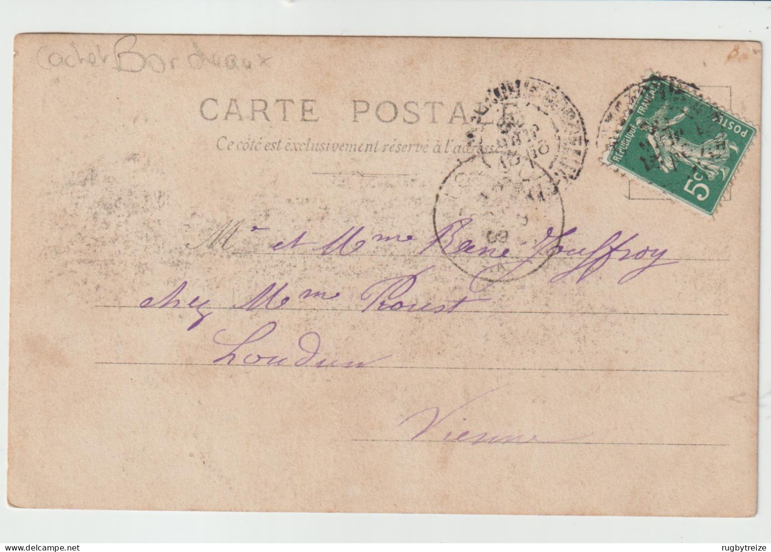 7797 PARAME 35 BORD DE MER TEMPETE 1909 CACHET BORDEAUX POUR LOUDUN JOUFFROY - Parame