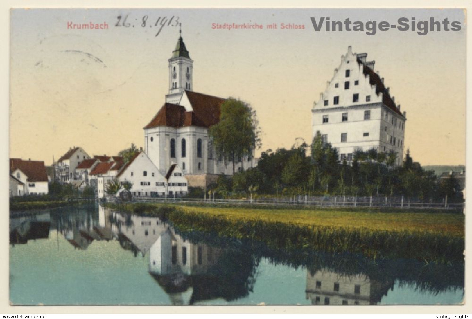 Krumbach / Bayern: Stadtpfarrkirche Mit Schloss (Vintage PC 1913) - Krumbach