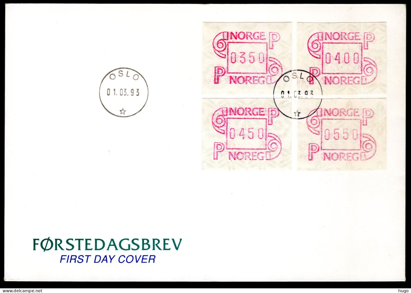 NOORWEGEN ATM FDC 1993 Set 3,50-4,00-4,50-5,50  - Timbres De Distributeurs [ATM]