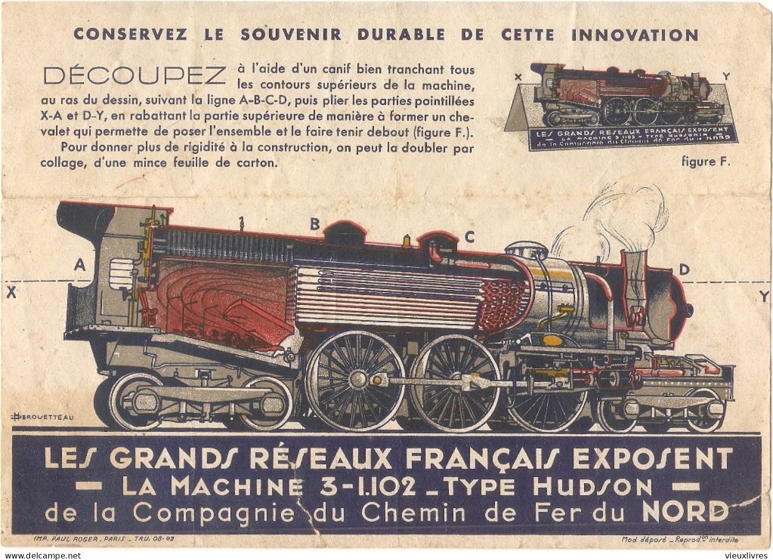 Locomotive Hudson 3-1.102 Compagnie Du Chemin De Fer Du Nord Image Souvenir Découpis ? - Other & Unclassified