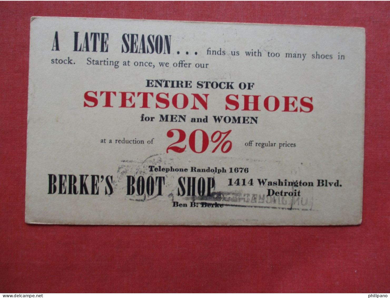 Stetson Shoes  Berke's Boot Shop Detroit Mi   Ref 6412 - Advertising