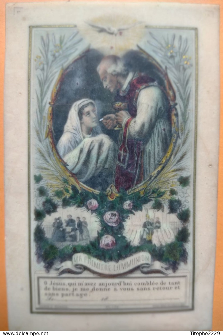 Image Pieuse En Celluloïd De 1800:  Ma Première Communion - Devotion Images
