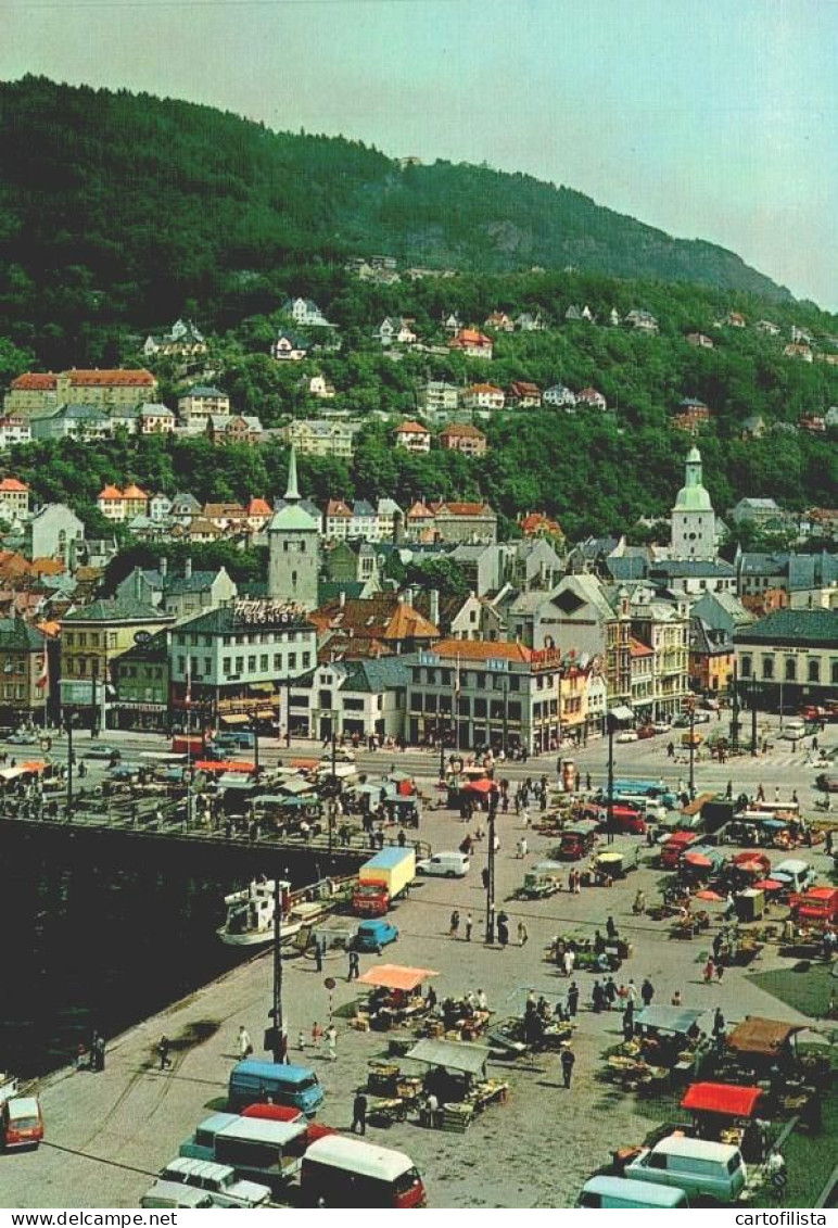 BERGEN, Norway - Torget Med Floifjellet   ( 2 Scans ) - Norway