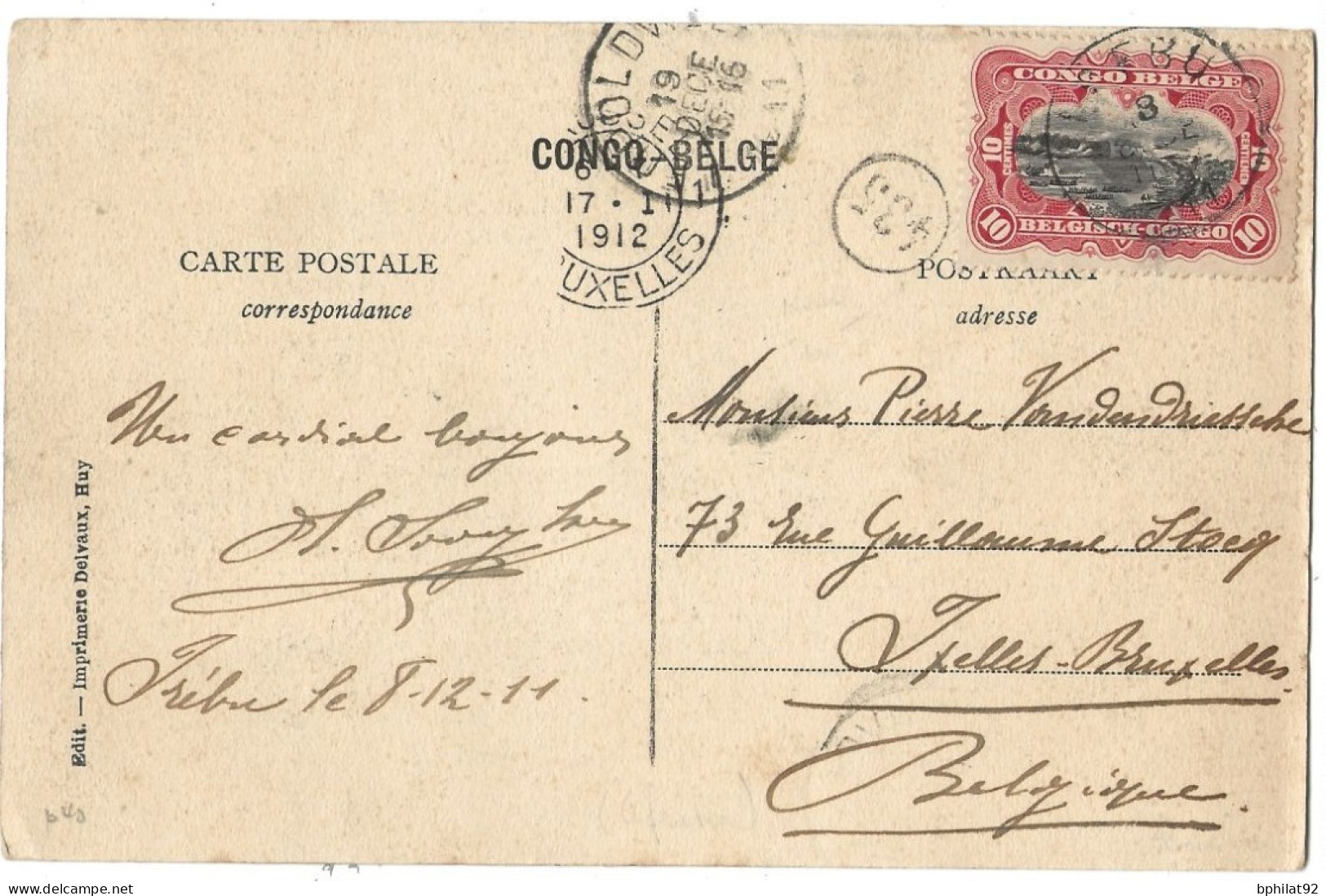 !!! CONGO, CPA DE 1911, DÉPART D'IREBU POUR BRUXELLES (BELGIQUE) - Lettres & Documents