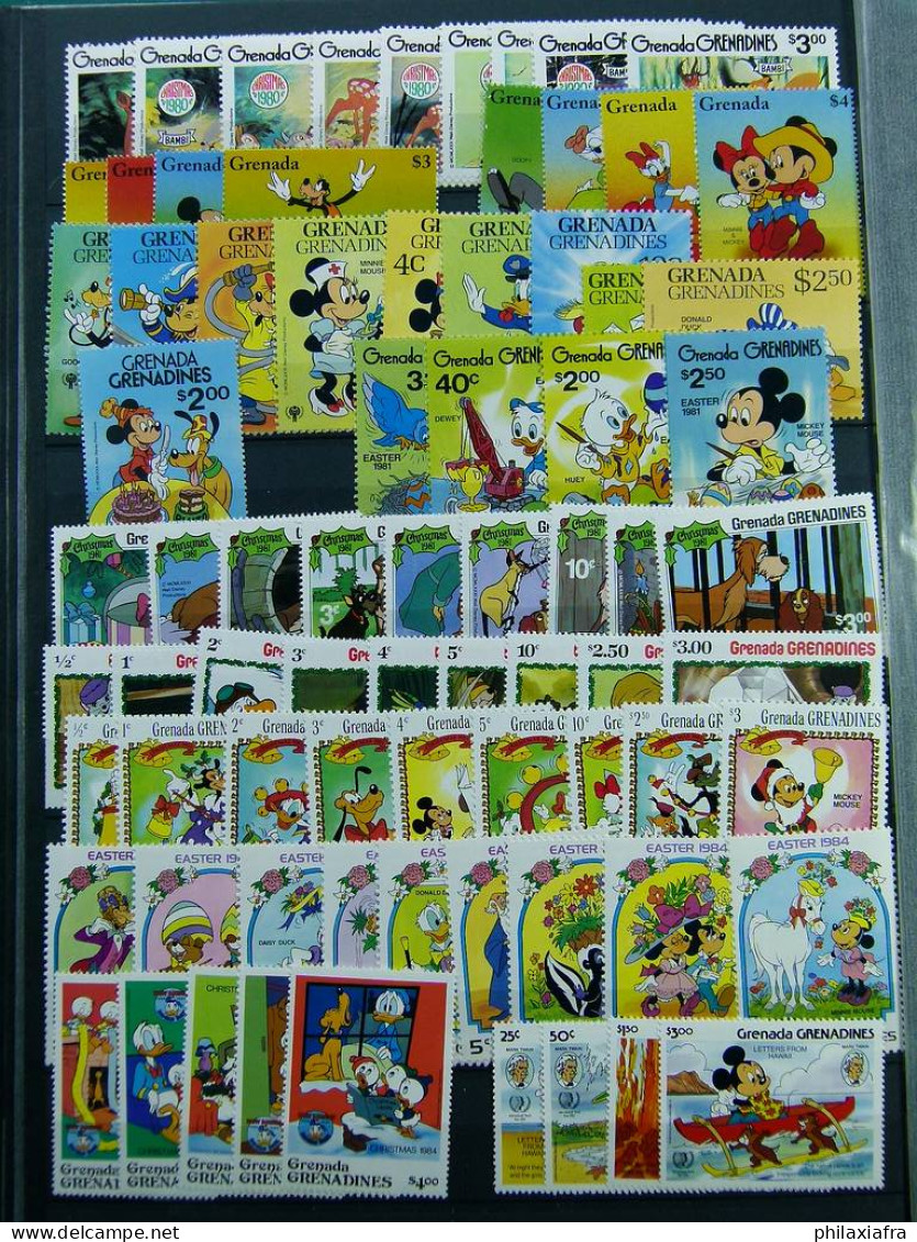 Immense stock de timbres et BF, neufs**  thème Disney sur 2 Classificateurs