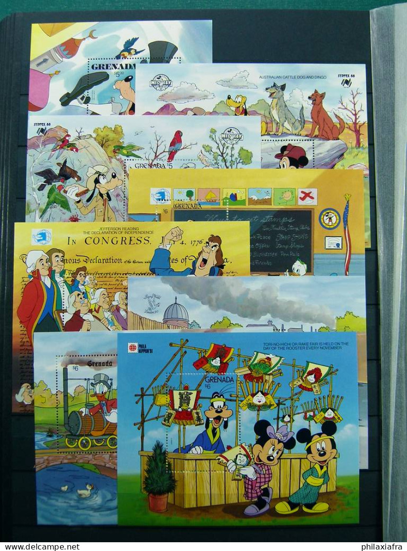 Immense stock de timbres et BF, neufs**  thème Disney sur 2 Classificateurs