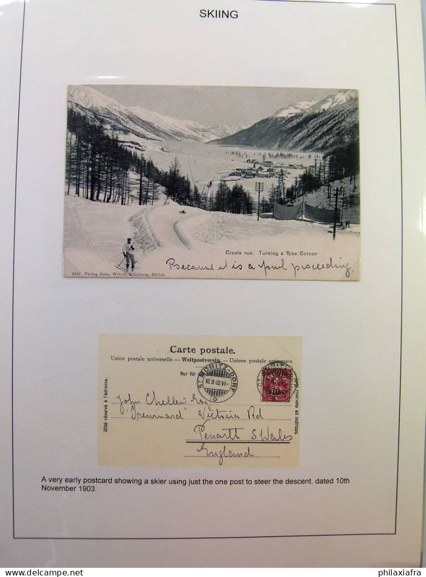 Collection SKI, d'une exposition, surtout timbres, cartes postales, enveloppes