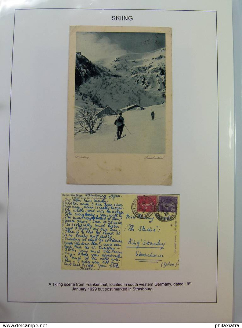 Collection SKI, d'une exposition, surtout timbres, cartes postales, enveloppes