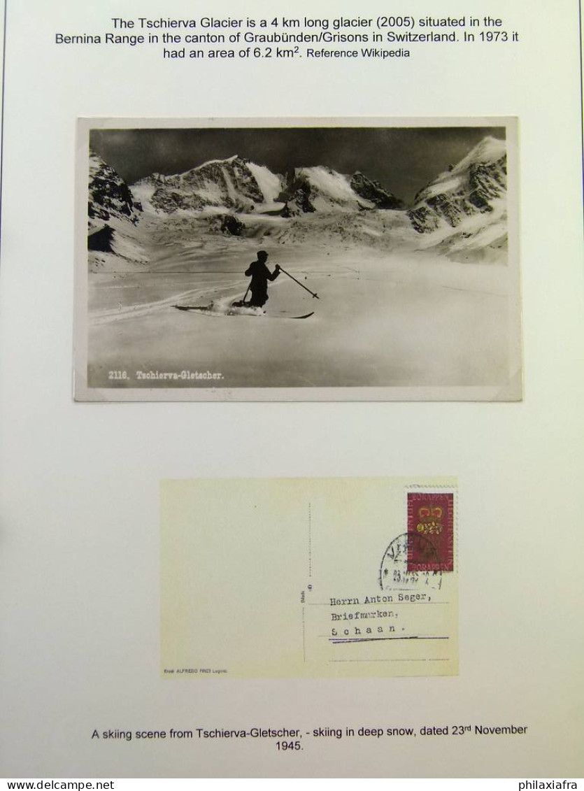 Collection SKI, d'une exposition, surtout timbres, cartes postales, enveloppes