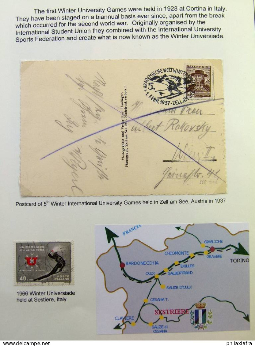 Collection SKI, d'une exposition, surtout timbres, cartes postales, enveloppes