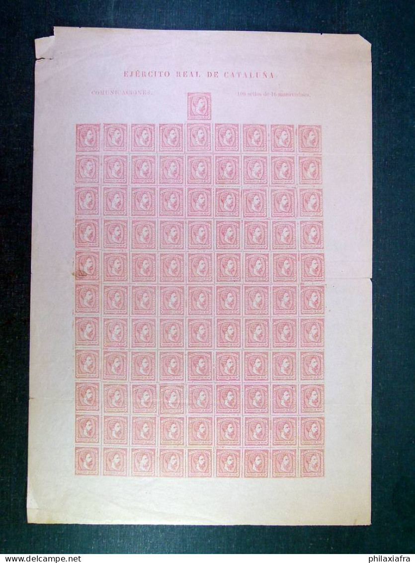 1874, Catalogne, Feuille De 100, 16ma., Rose, Timbres, Postfr  - Collections