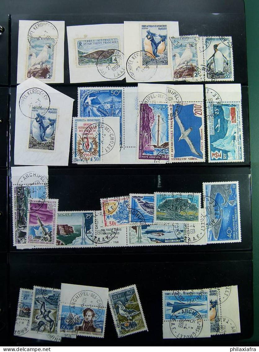 Collection TAAF classificateur, timbres oblitéré sur fragment histoire postale 