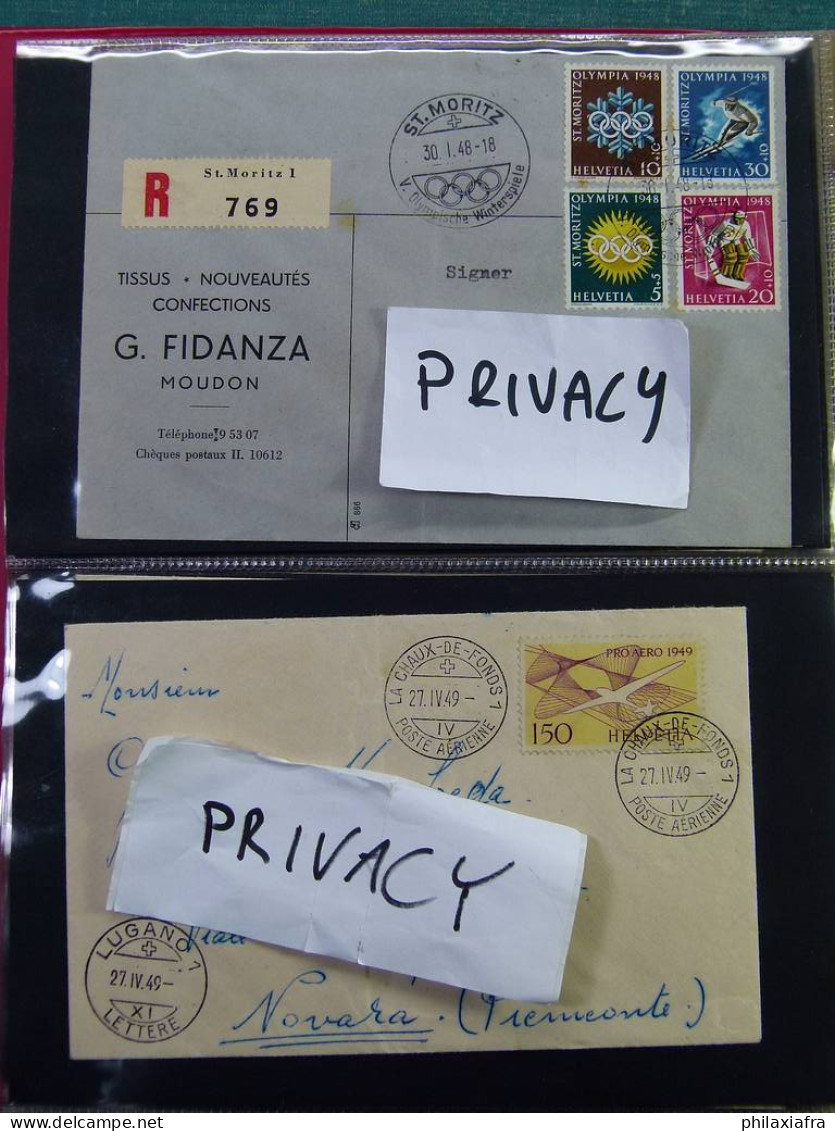 Collection Suisse, FDC et enveloppes surtout voyagé Italien Cachet Très haute CV