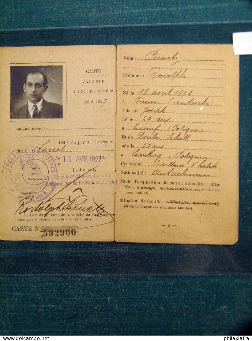 Lot Europe, 2 anciens documents d'identité, années 1920, France et Reich
