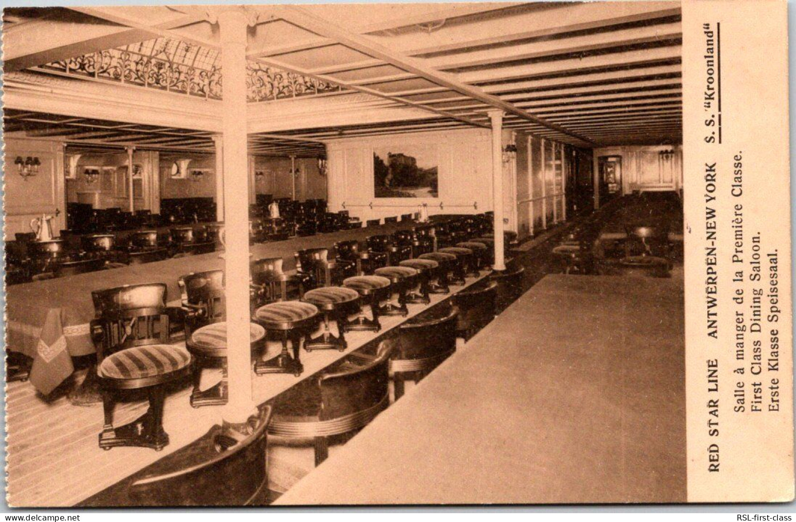 RED STAR LINE : First Class Dining Saloon From Series Interior Photos 2 - Booklet Ss Kroonland - Steamers