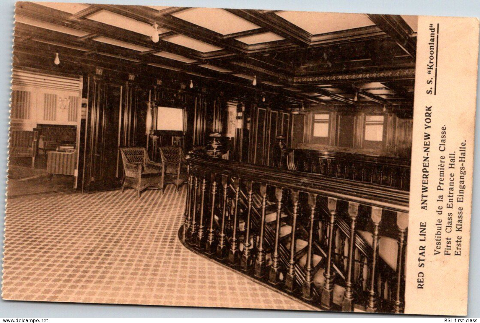 RED STAR LINE : First Class Entrance Hall From Series Interior Photos 2 - Booklet Ss Kroonland - Steamers