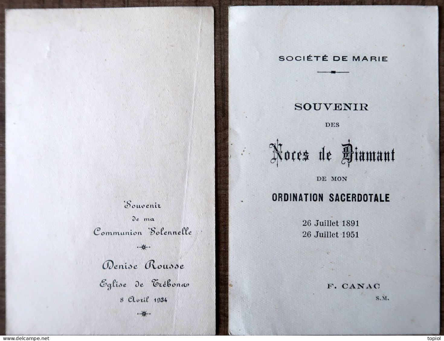 2 Images Pieuses (communion Solennelle Et Noce De Diamant 1934 - 1951) - Devotion Images