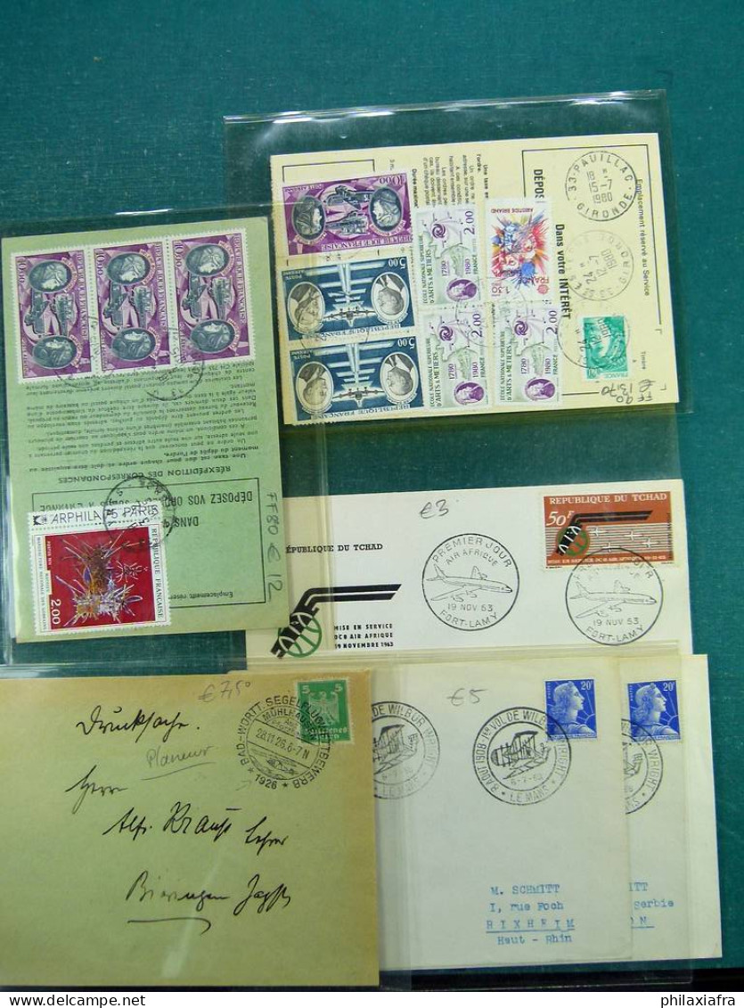 Collection sur le thème de l'aviation, avec timbres neufs et oblitérés, envel