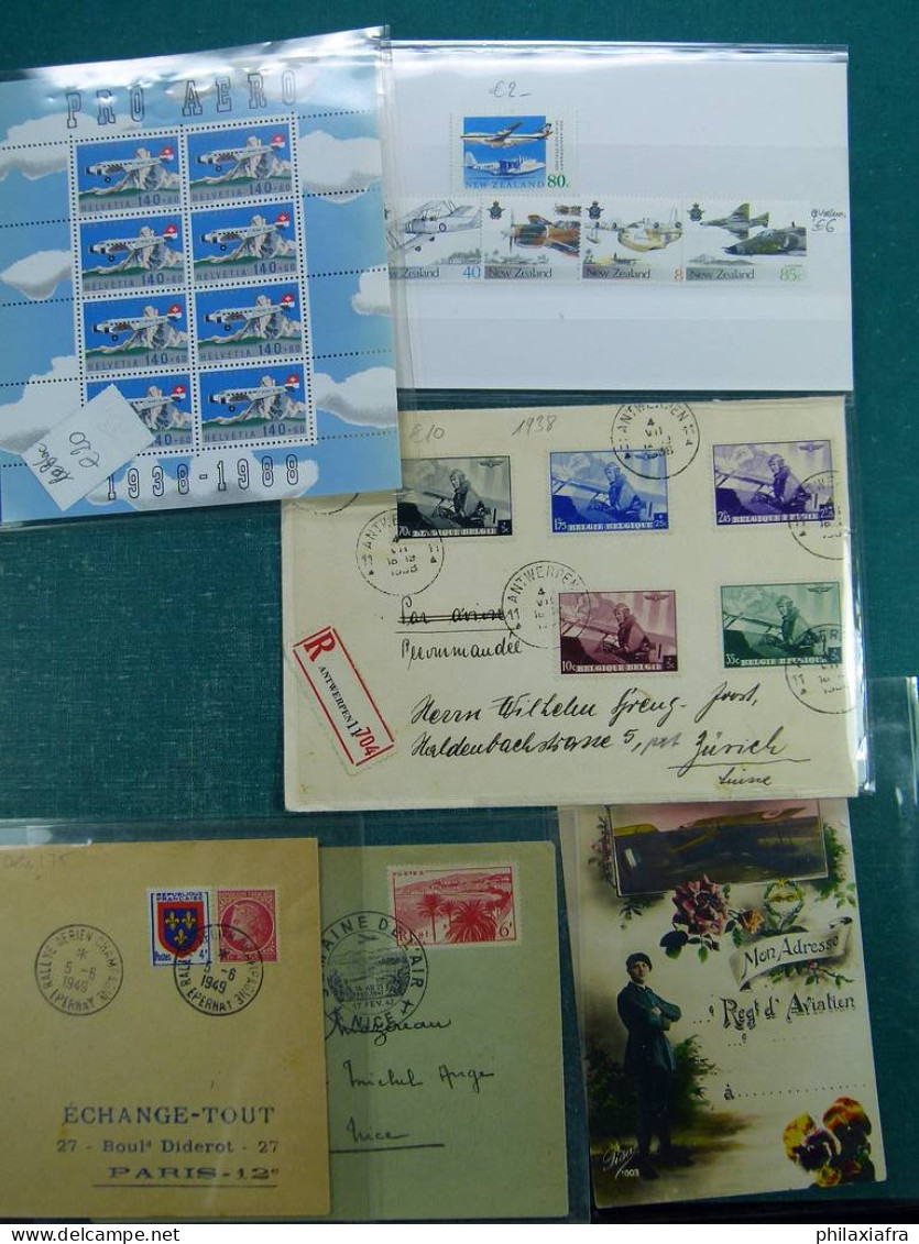 Collection sur le thème de l'aviation, avec timbres neufs et oblitérés, envel