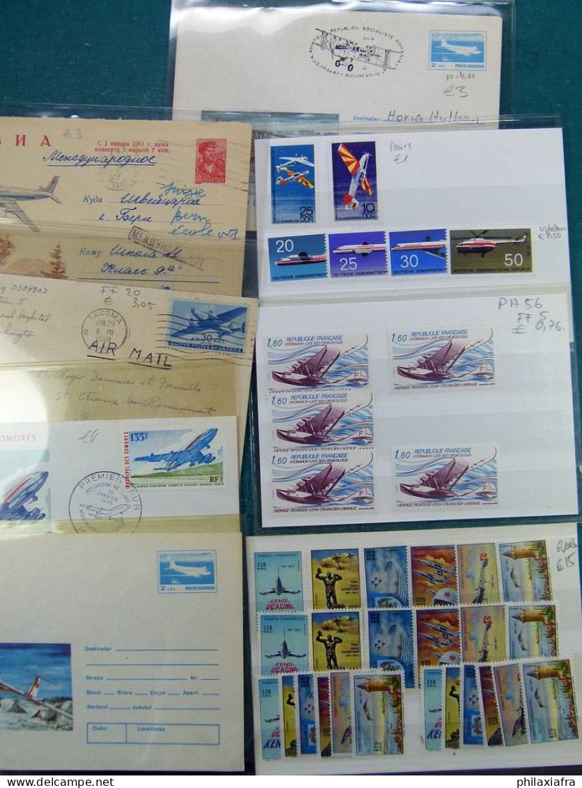 Collection sur le thème de l'aviation, avec timbres neufs et oblitérés, envel