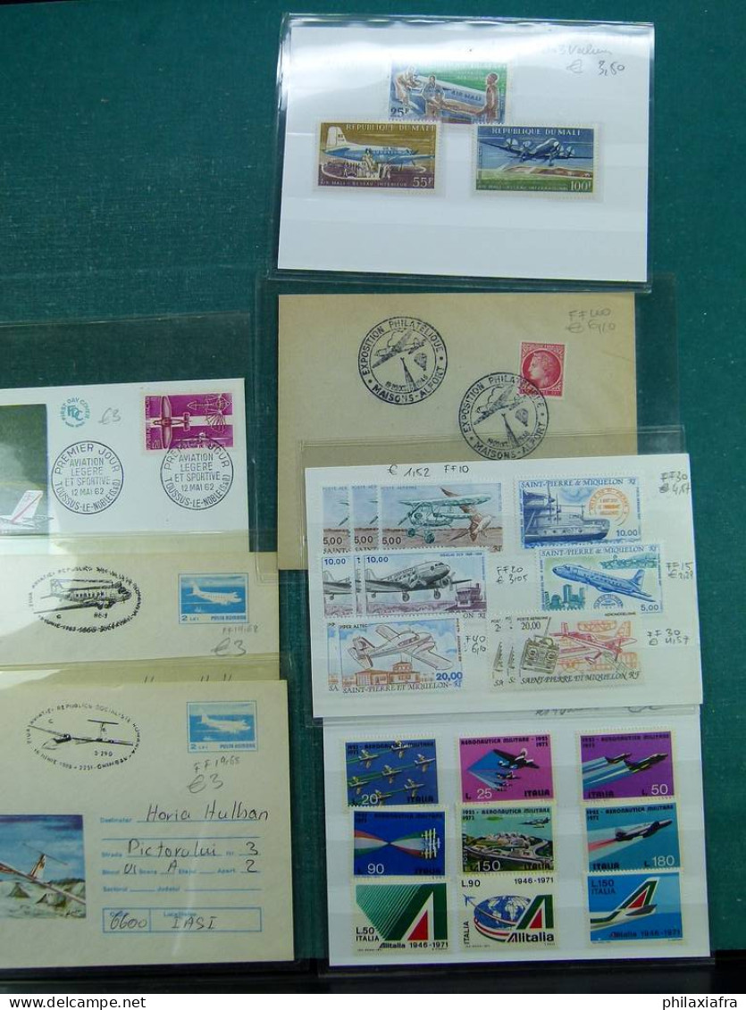 Collection sur le thème de l'aviation, avec timbres neufs et oblitérés, envel