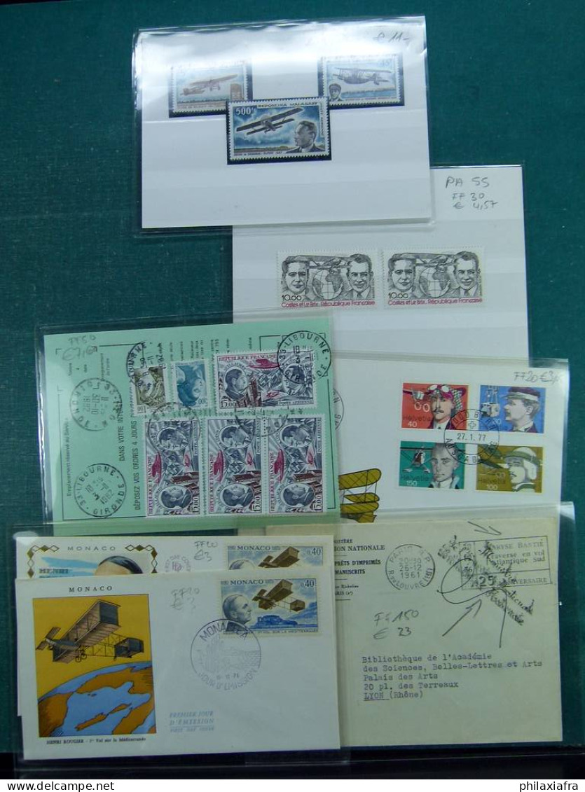 Collection sur le thème de l'aviation, avec timbres neufs et oblitérés, envel