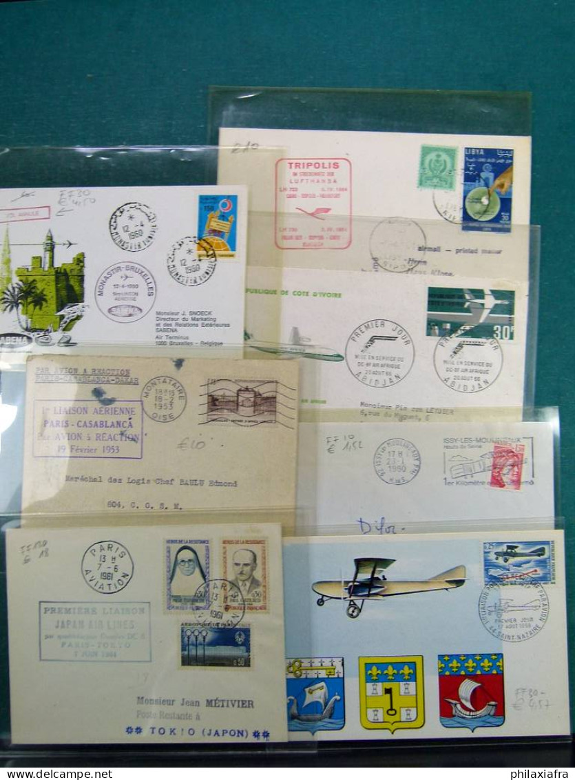 Collection sur le thème de l'aviation, avec timbres neufs et oblitérés, envel